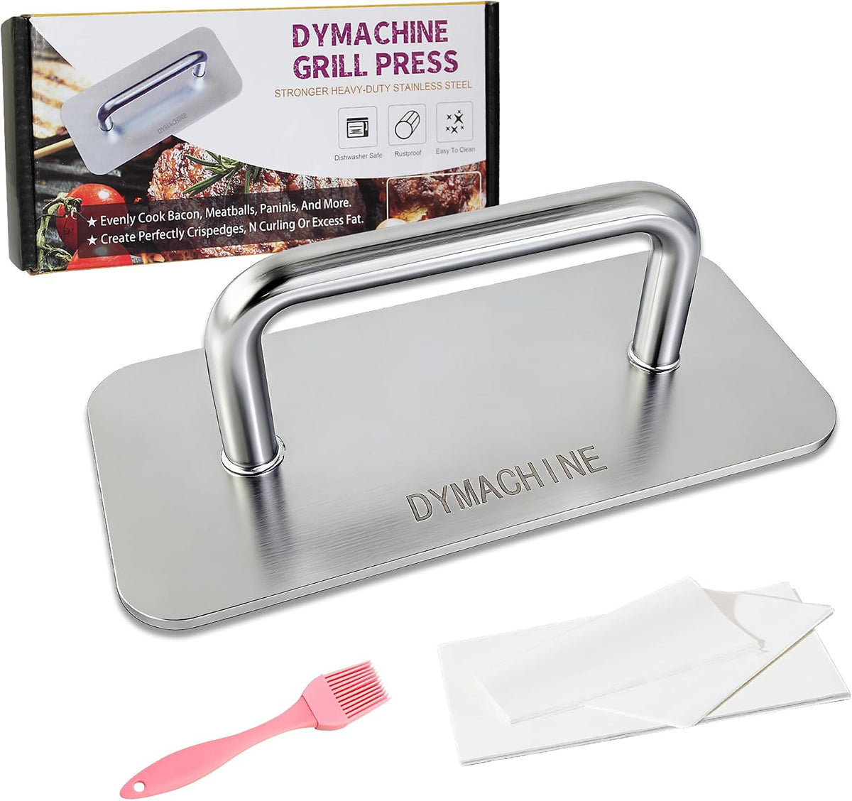 Stainless Steel Burger Press,9 Inch Smash Burger Press,2.5mm Non-Stick Smooth Smasher,Square Grill Weight Press, Griddle Press Kitchen Stuff,For Cooking Beef Bacon Steak