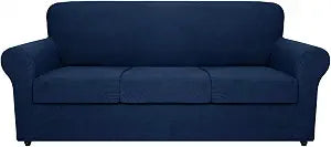 MAXIJIN 4 Piece Couch Covers for 3 Cushion Couch Super Stretch Sofa Cover for Dogs Pet Proof Fitted Furniture Protector Spandex Jacquard Non Slip Magic Couch Slipcover Washable (Large, Navy Blue)