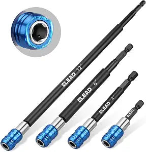 4-Piece 2", 4", 6", 12" Drill Bit Extension Set, Magnetic Screwdriver Bit Holder Extender with Aluminum Sleeve, 1/4 Inch Hex Shank Quick Release Extension Adapter, Durable CR-V Steel