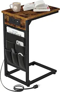 AMHANCIBLE C Shaped End Table with Charging Station, TV Tray