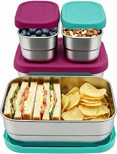 4-Pack Large Stainless Steel Snack Containers, Leakproof Lids, GR