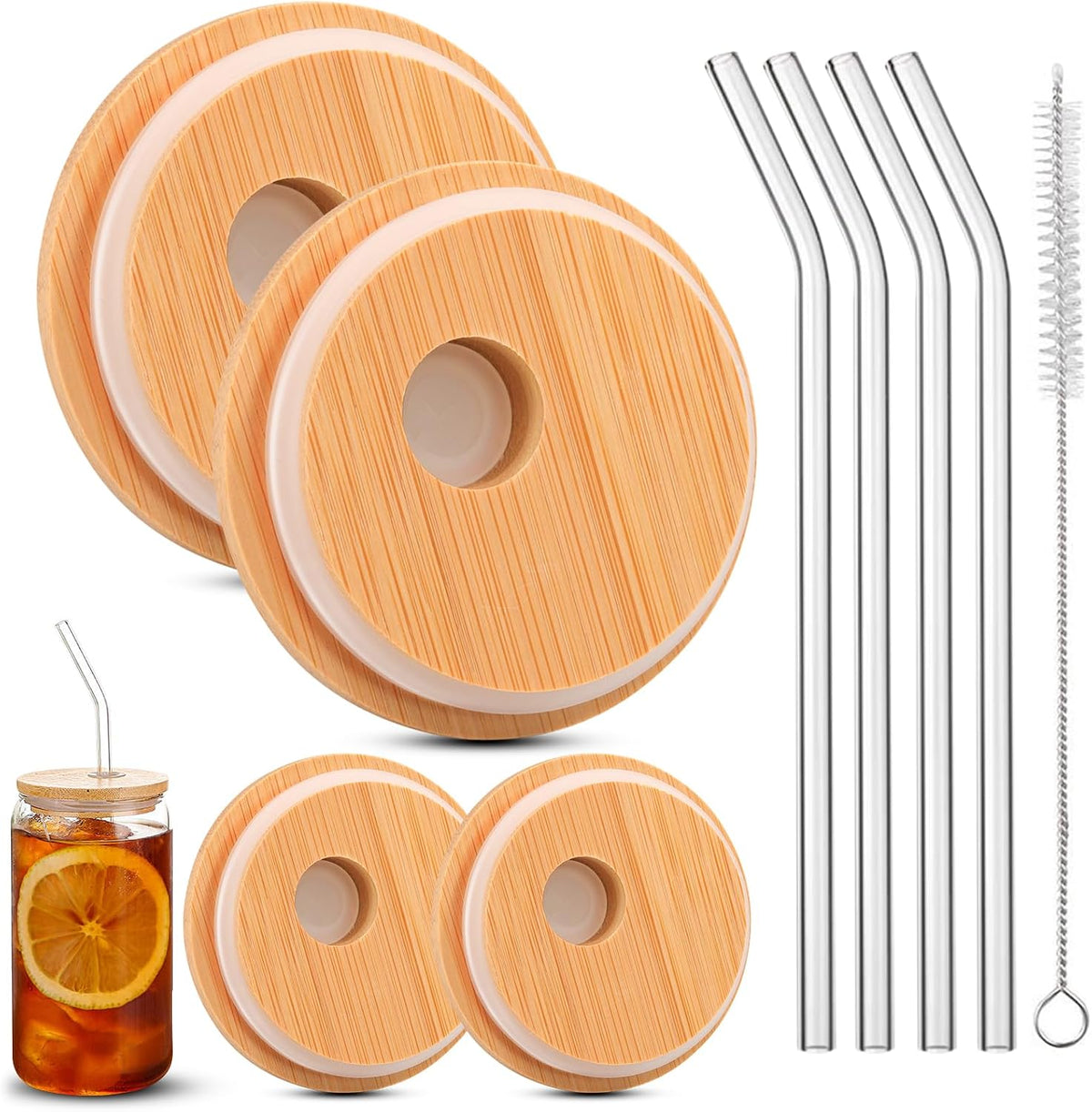 Bamboo Lids For Glass Cups,Cymuber Reusable Wooden Lids for Glass Cups,Airtight 2.76inch/70mm Canning Lids For Regular Mouth 20 OZ 24 OZ Drinking jars,16 OZ Beer Glasses,Soda Can