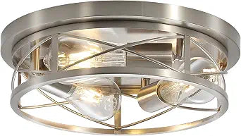 Brushed Nickel Farmhouse Flush Mount Ceiling Light Fixtures,1Pack
