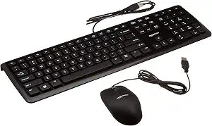 Amazon Basics Wired USB Keyboard and Mouse Combo, Full-Sized Keyboard with QWERTY Layout, Optical Tracking Mouse, Black