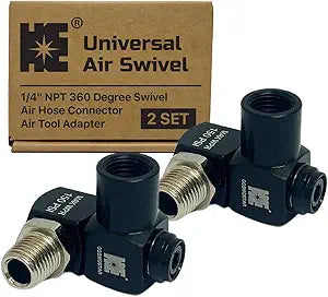 Cosmostar 1/4" NPT 360 Swivel Air Hose Connector  Industrial-Grade Swivel Fittings for Air Tools (2-Pack)