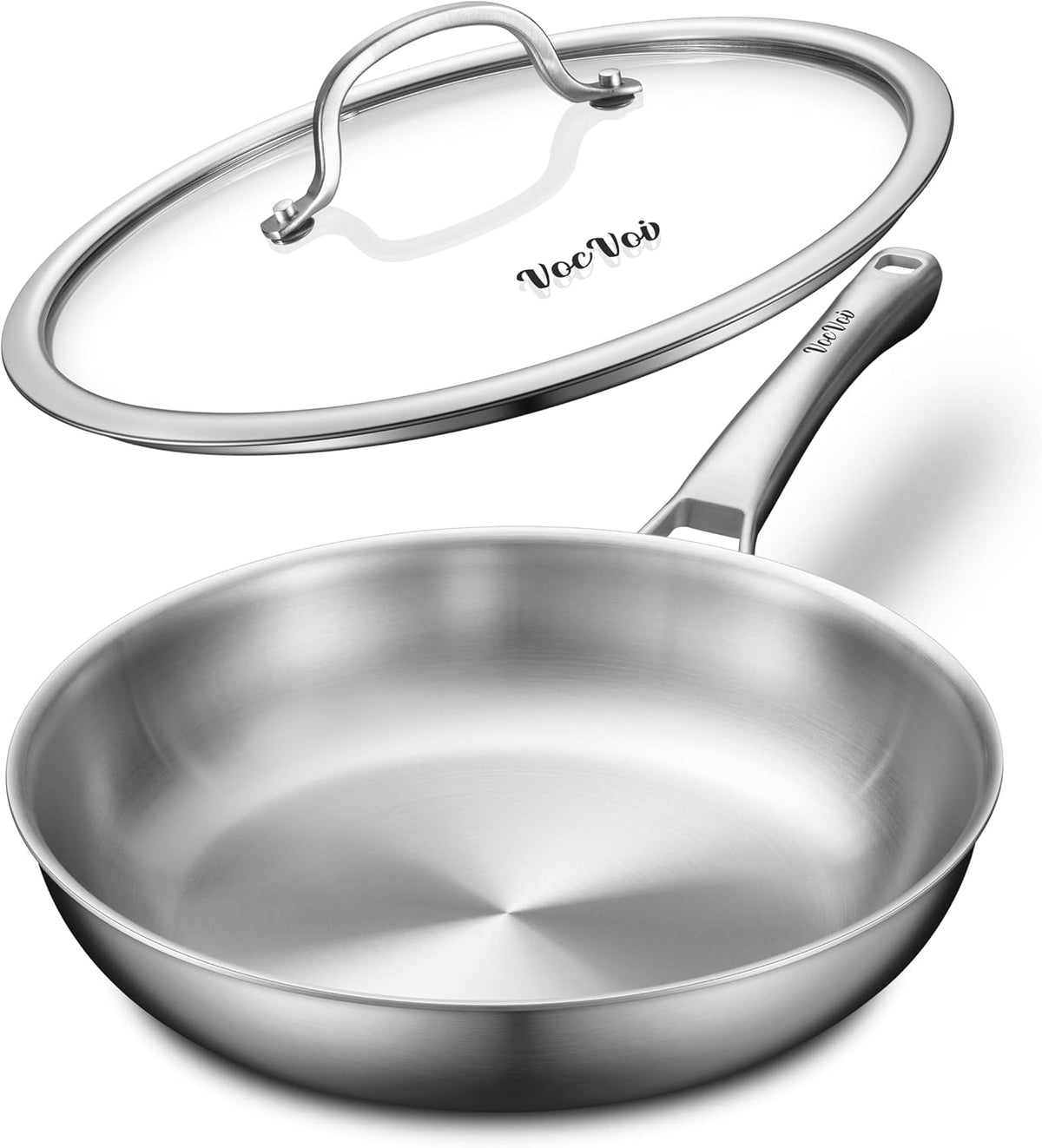 VocVoi Stainless Steel Pan, 12 Inch with Lid Stainless Steel Frying Pan