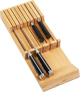 Utoplike Knife Drawer Organizer, Bamboo Knives Block for Kitchen Drawers
