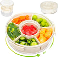 Dayacoco Rotating Divided Serving Tray with Lid and Handle, Snack Tray with Lid for Fruits Snacks Veggie Charcuterie Cheese - Portable for Picnic Travel Party Camping(1PCS, 12" L)