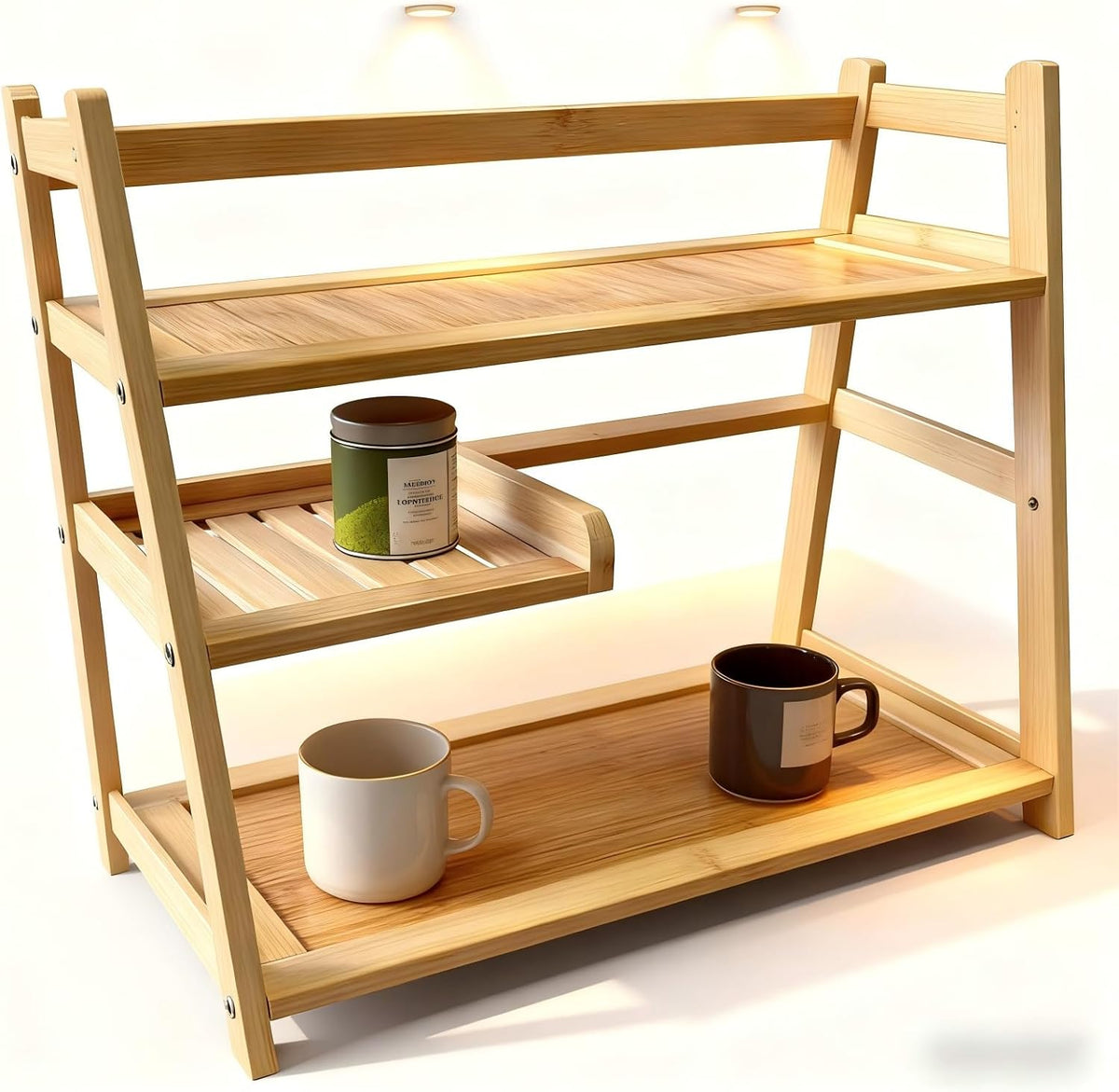 Bamboo Matcha Station Organizer - Large Capacity 3-Tier Shelf