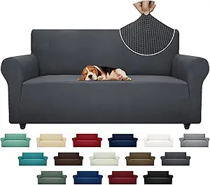 ZNSAYOTX Super Stretch Couch Cover (72"-92") Universal Sofa Covers with Elastic Bottom, Dog Cat Pets Friendly Washable Furniture Protector Fitted Sofa Slipcovers Stay in Place (Dark Grey, Sofa)