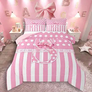 jejeloiu Pink Bowknot Comforter Set Twin Size 2 Pcs with 1 Pillow Cases