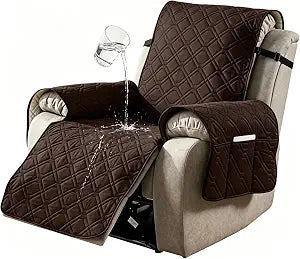 100% Waterproof Recliner Chair Cover, Non-Slip Washable Recliner Slipcover with Elastic Straps & Side Pocket, Stay in Place Furniture Protector for Dogs Cats Kids(Chocolate, 23)
