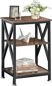 End Tables with Storage Shelf, 12" Deep x 16" Wide x 24" High, Small Side Table 3-Tier, End Tables Living Room Farmhouse, X-Shaped Night Stands for Bedrooms Bedside Tables, End Table Wood and Metal