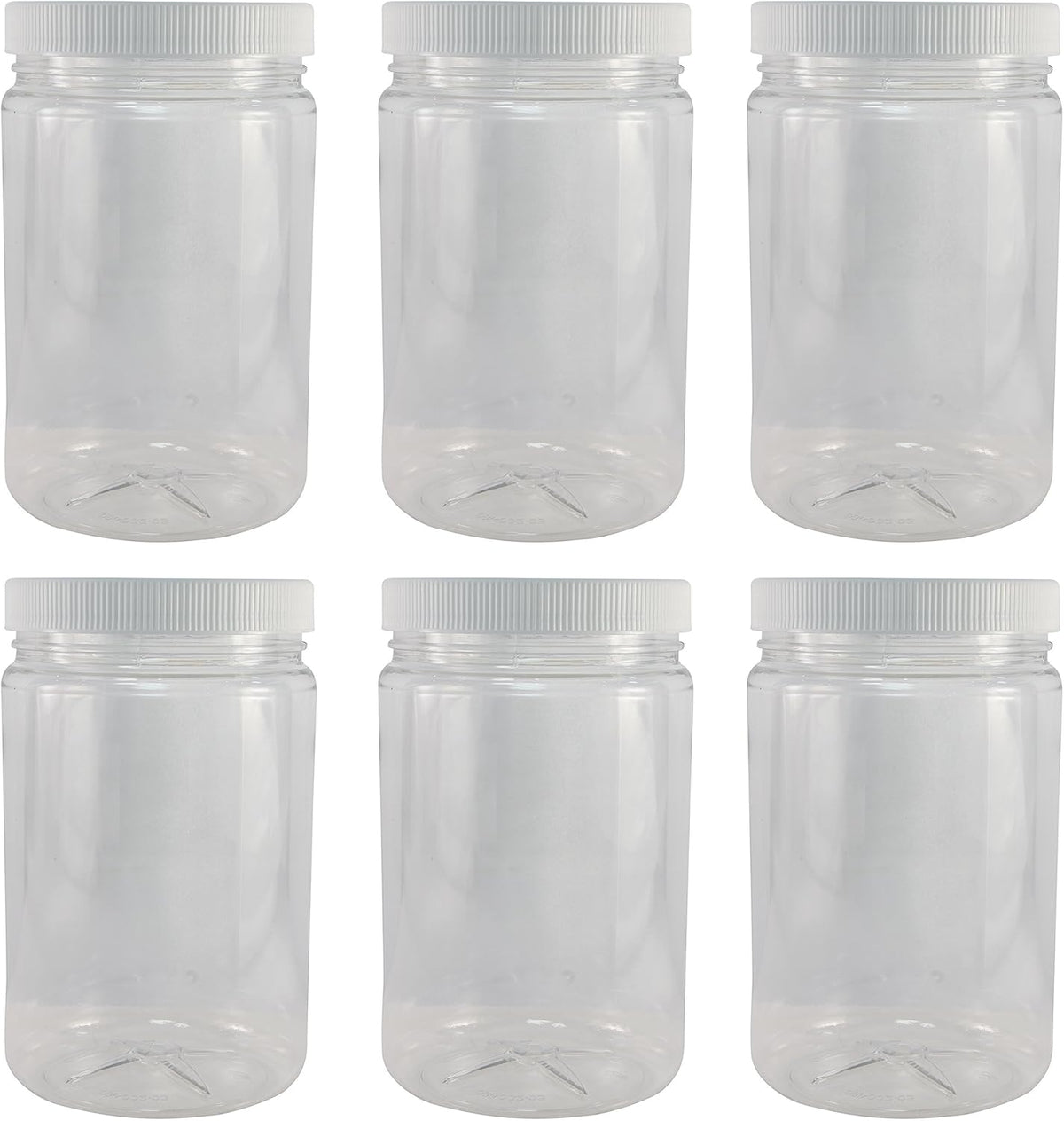 Pinnacle Mercantile Plastic Jars with Screw on Lined Lids 6 Pack 32 ounce Wide Mouth Food Storage Containers
