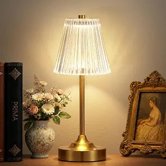 Gold Cordless Rechargeable Table Lamp, Battery Operated, Crystal, Small