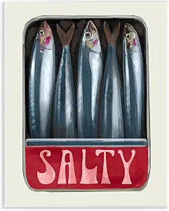 Salty Sardines Can Nautical, 11 x 14 Inch Mounted Print on Wall Plaque