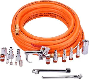 3/8" X 25ft PVC Air Compressor Hose Kit With 17 Piece Air Tool and Air Compressor Accessories Kit