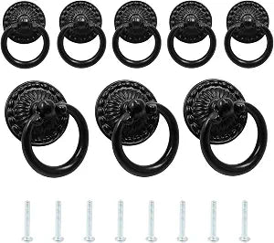 Vintage Bronze Drop Ring Knobs, Black, 8 Pack