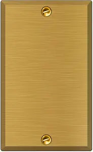1-Gang Blank Satin Brass Wall Plate Cover, Made in USA, Standard Size Satin Brass Blank Light Switch Cover, Cover Plate for Unused Outlets & Electrical Boxes, Matching Screws