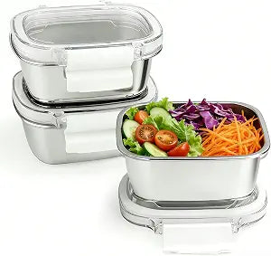 Stainless Steel Food Storage Containers with Lids - 3 Piece 8.5oz Small Snack Boxes & Lunch Containers, Leakproof Freezer Safe Meal Prep Containers Fit for Portioning Snacks, Dips, and Condiments