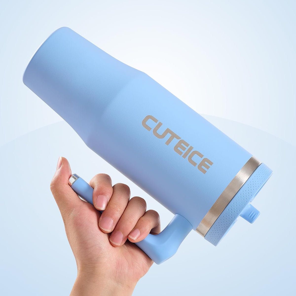 Blue Tumbler with Straw and Handle Coffee Travel Mug with Lid Leakproof Insulated Cup Stainless Steel Mug for Iced Tea, Coffee, Cold Beverages Fits in Car Cup Holder Skyblue Water Bottle for Office