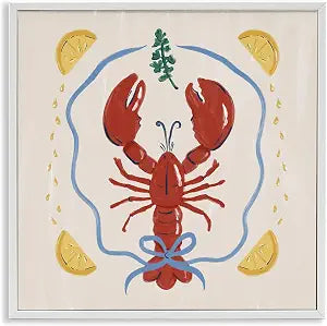 Lobster Ribbon Nautical Seafood, 17 x 17 Inch Framed Gicle Print