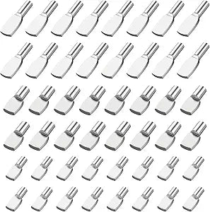 48 PCS Shelf Pins, 5/6/7mm Shelf Tabs Cabinet Pegs for Shelves Pegs for Cabinet Shelves Spoon Shape Support Pins Silver Steel Tabs for Bookshelf Kitchen Furniture Adjustable Wood Shelfs Holder
