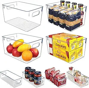 Set of 8 pantry organizers and storage, Clear Plastic Storage Bins for Kitchen Organization, Freezer Storage, Home Edit Containers