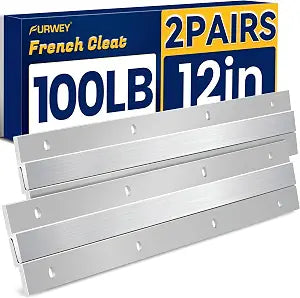 FURWEY Aluminum French Cleat with Screws, 12 Inch-2 Pairs, Support 80 lbs