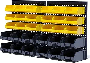 KJE 30PCS Wall Mounted Storage Bins, Plastic Tool Organizer for Garage Storage, Screws, Nuts, Bolts, Small Hardware Parts -Black, Yellow