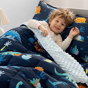 david's kids 4 Piece Minky Toddler Bedding Set, Ultra Soft Skin-Friendly Soothing Minky Dot Toddler Comforter Set, Unique Pattern Breathable All Season Bedding Set for Boys, Dinosaur