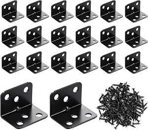20 Pack 90 Degree Black Stainless Steel L Bracket Corner Brace (1.4x1x1in)