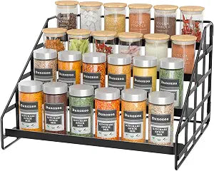 Bunoxea 4 Tier Adjustable Spice Rack for Cabinet & Countertop, Black