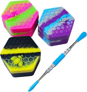 26ml Hexagon Silicone Wax Containers Concentrate Jars Non-stick with 4.8" Carving Tool (A)