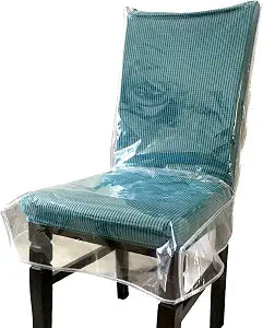 Swanna Plastic Dining Chair Covers with Backrests,Clear PVC Seat Chair Protector Waterproof Cover,Fit W/21 x D/18 Inch (2 Pack)