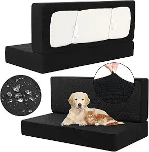 Buryeah 4 Pcs RV Dinette Cushion Covers Booth Set Furniture Protector for Sofa Seat Camper Car Couch, 2 Backrest and 2 Bench Cover(Black,Corn Grid and Polyester)