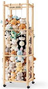 Stuffed Animal Zoo Organizer with Wheels, Plush Storage Cage