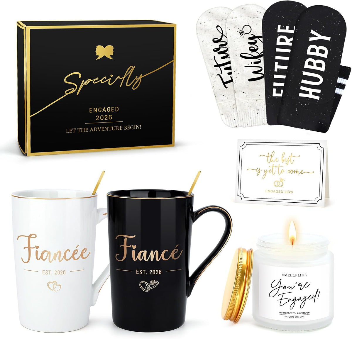 Engagement Gifts for Couples Newly Engaged Gifts for Couple Happy Engagement Gift for Women Fiance Gift for Women Just Engaged Decorations Ideas with Mugs Socks Candle Card for Her Him Men Best Friend