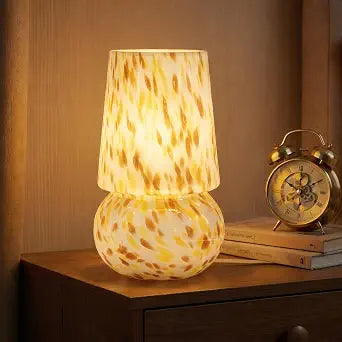 9.8 Mushroom Glass Table Lamp, Dimmable Modern Beside Lamp, Cream Gold