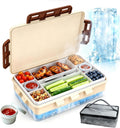 Snackle Box Container with Ice Pack, 9 Divided Compartments, Chilled Charcuterie Serving Tray, Insulated Carry Bag, Dishwasherâ€‘Safe for Beach Travel Road Trips, Brown