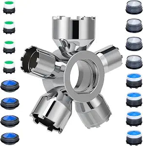 Upgraded Metal 10-in-1 Faucet Aerator Tool Kit,Includes 16 Pack Replacement Faucet Aerators M16.5/M18.5/M21.5/M24 (4 Each Size),Universal Heavy-Duty Removal Key,Must-Have DIY Plumbing Fixes