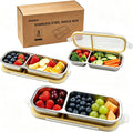 Stainless Steel Snack Container, 3-Pack 2-Compartment Portable Containers with Lids, Suitable for Travel, Camping, And Lunch Preparation Use