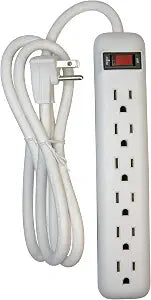 Clear Power 6 Outlet Power Strip, 8 ft Long Power Cord, Low-Profile Flat Plug, 3-Prong Grounded, White, 15 Amp Circuit Breaker, DC3S-0004-DC