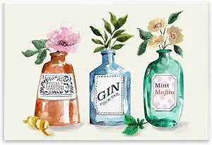 Floral Alcohol Bottles, 10 x 15 Inch Mounted Print on Wall Plaque