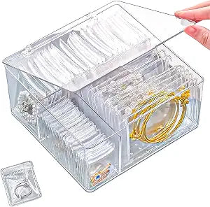 HomePekite 4 In 1 Acrylic Jewelry Organizers and Storage with 60 Portable Anti Tarnish Jewelry Bags, Clear Jewelry Box Organizer, Travel Jewelry Case for Earrings/Rings/Necklaces for Women Girls