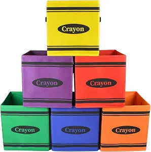 6 Pcs 11" Crayon Classroom Storage Bins, Colorful Fabric Cube Storage Bin