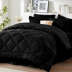 Newspin Queen Comforter Set 8 Pieces Bed in a Bag Soft Bedding Set Black