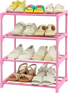 HITHIM 4-Tier Free Standing Pink Shoe Racks, Lightweight Stackable Shelf