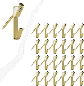 24 pcs Picture Hanger Anchor Steel Gilt Each Hook Holds 20 lbs Ready Nail No Need to Hold The Nails Wall Art Decor Hanging Hooks Easy Application Reusable