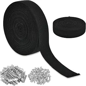 2 Inch Wide 65 ft Long Lawn Chair Webbing Replacement Kit Patio Furniture Repair Straps Upholstery Webbing with Metal Buckles Elastic Band to Repair Sagging Couch Outdoor Sofa Recliner Black